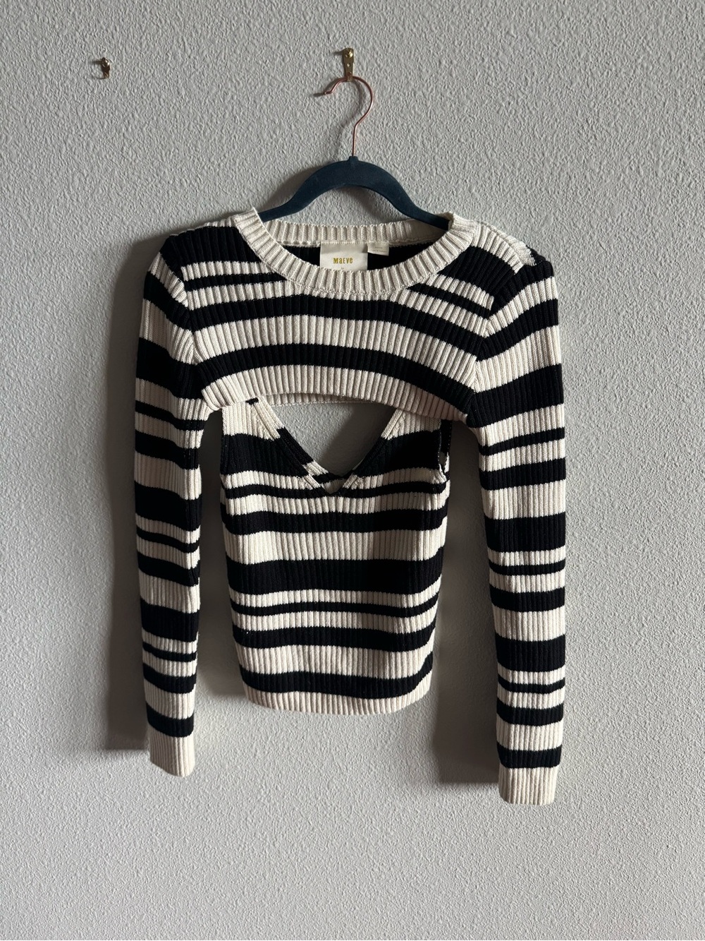 Striped Black and Cream Ribbed Sweater Set